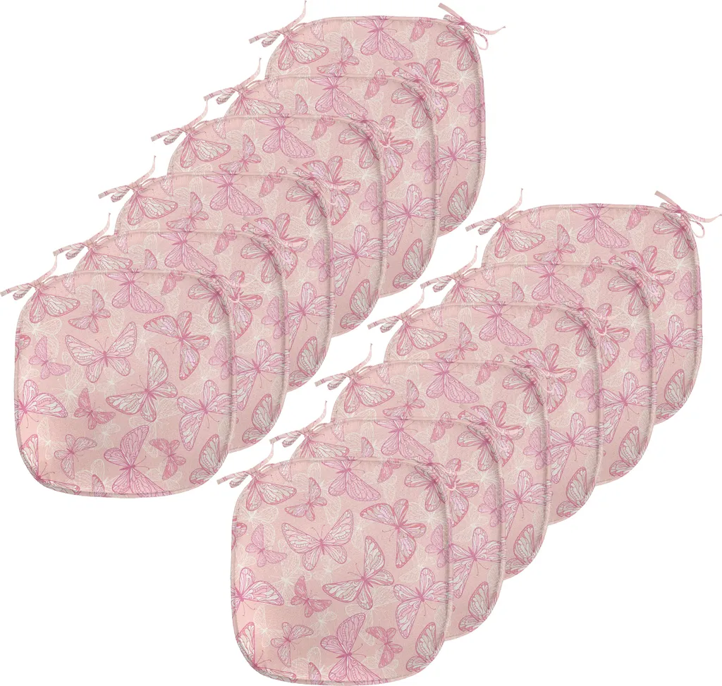 ABAKUHAUS Imbottitura rosa pallido per sedie da sala da pranzo, farfalle, cuscino decorativo impermeabile con cinturini per sedie da cucina, 40 cm x 40 cm - confezione da 12, pesca bianco e rosa