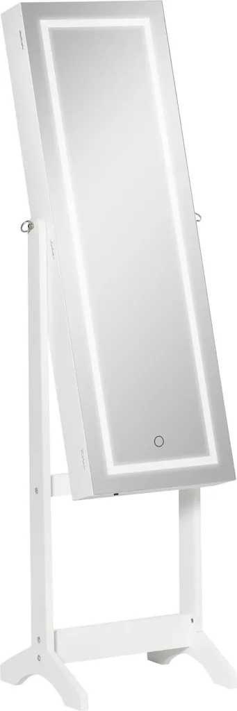 Rangement bijoux avec miroir LED pour chambre et dressing moderne blanc