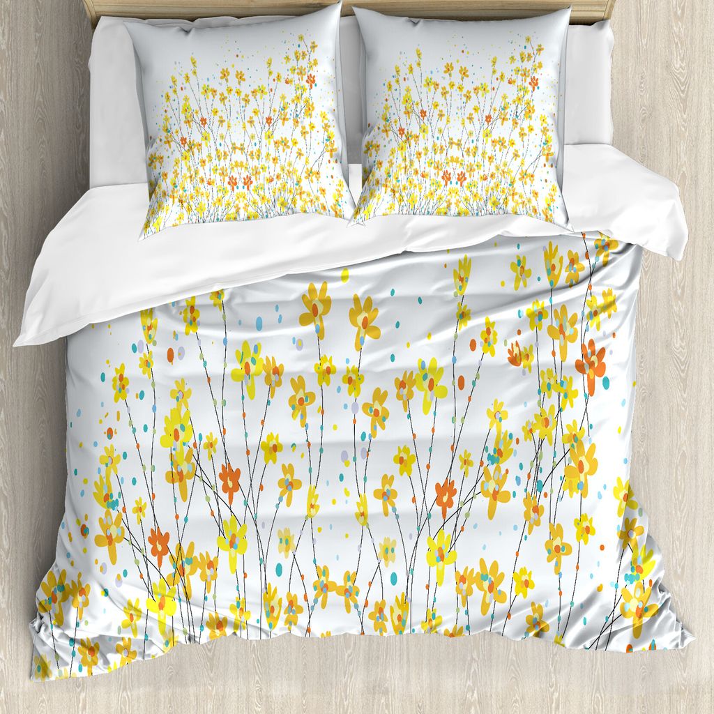 ABAKUHAUS Narzisse Bettbezug, Narzissen-Blüte Frühling, Milbensicher Allergiker geeignet mit Kissenbezügen, 155 cm x 220 cm - 80 x 80 cm, Gelb O...