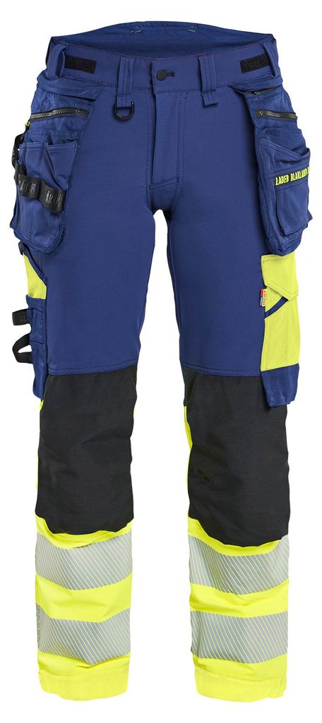 Blakläder Damen High Vis Arbeitshose 4-Wege-Stretch 7025, Farbe:Marineblau/ High Vis Gelb, Größe:D18