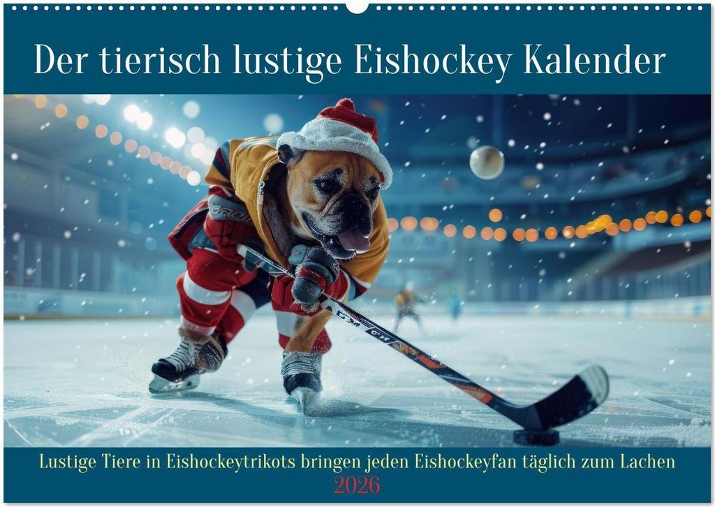 Der tierisch lustige Eishockey Kalender (Wandkalender 2026 DIN A2 quer), CALVENDO Monatskalender