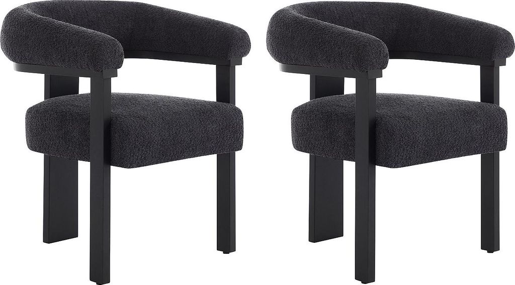Stuhl mit Armlehnen 2er-Set - Bouclé-Stoff & Kautschukholz Produktbild 