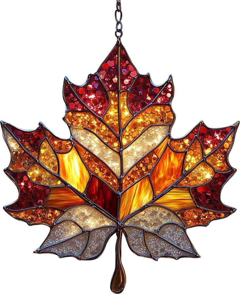Ahornblatt-Herbst-Ornament, Fensterbehang, Herbstblatt-Sonnenfänger, Buntglas-Wandkunst für Thanksgiving, Herbst, Innen- und Außenbereich, Heimd...