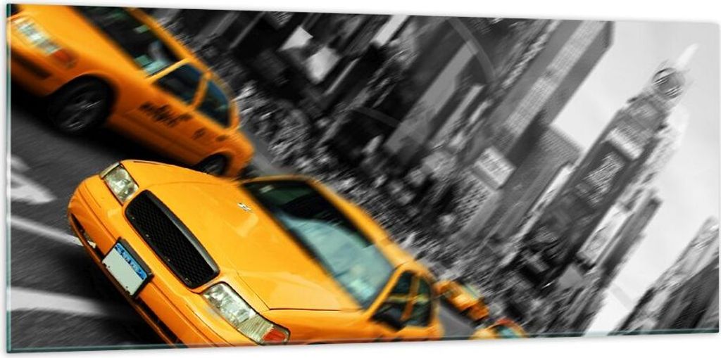 Bilder auf glas - Amerika taxi stadt - 120x50cm - Glasbilder - Wandbilder - Kunstdruck - zum Aufhängen bereit - Wanddekoration aus Glas - Glas Bil...