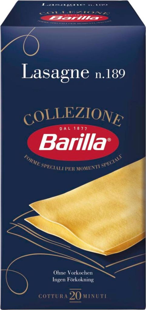 A box of Barilla Lasagne pasta.