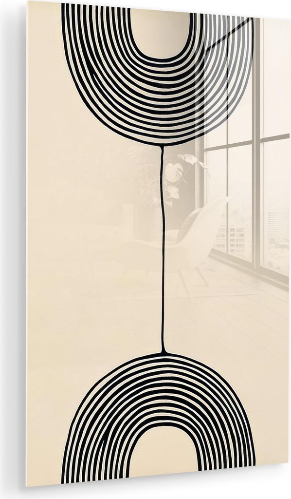 MuchoWow Glasbilder - Bilder auf Wandbild - Foto auf Glas Geometrische Bögen - Minimalistisch - Symmetrisch 80x120 cm Wanddekoration aus Glas - Ac...