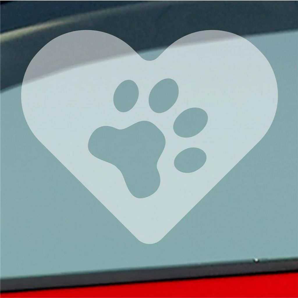 Auto Aufkleber Hund Herz Liebe Pfote Dog Heart KFZ 11,5x9,5 cm Milchglas Sticker Heckscheibenaufkleber