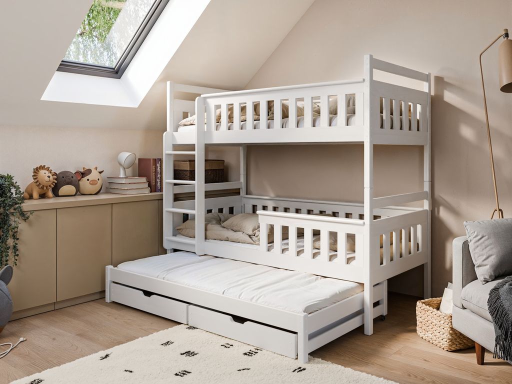 Etagenbett »Hochbett KEV für 3 Kinder 90x200 Weiß« Produktbild