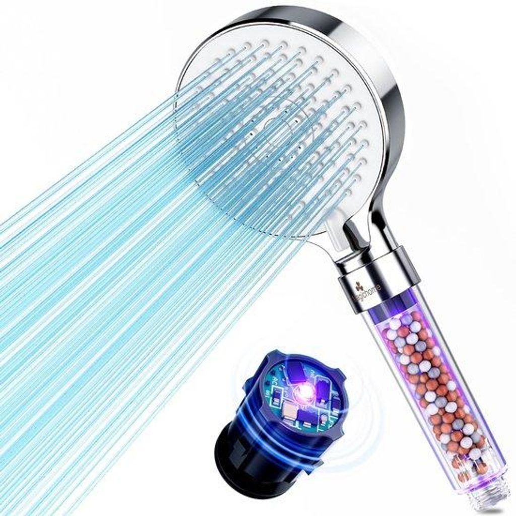 Hochdruckduschkop mit 3-Schicht-Filter und 395-400nm UV-Licht, Handdusche mit 5 Strahlarten, wassersparend für hartes Wasser