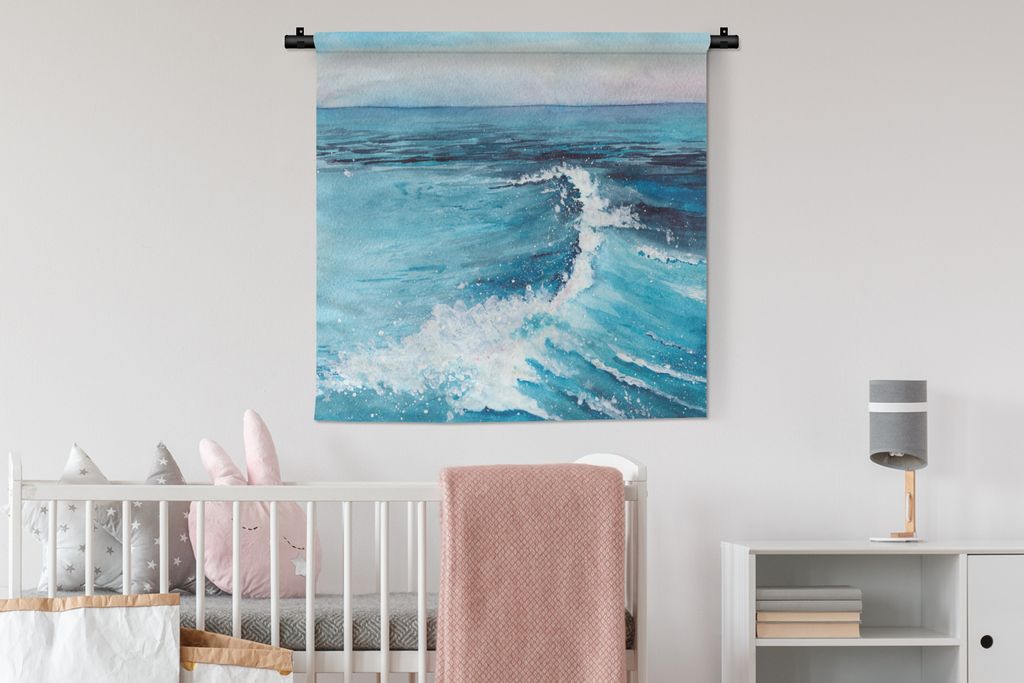 MuchoWow Wandteppich Wandbehang Meer - Golf - Aquarell 90x90 cm Tapisserie Dekoration Wandtuch - Wandaufhänger