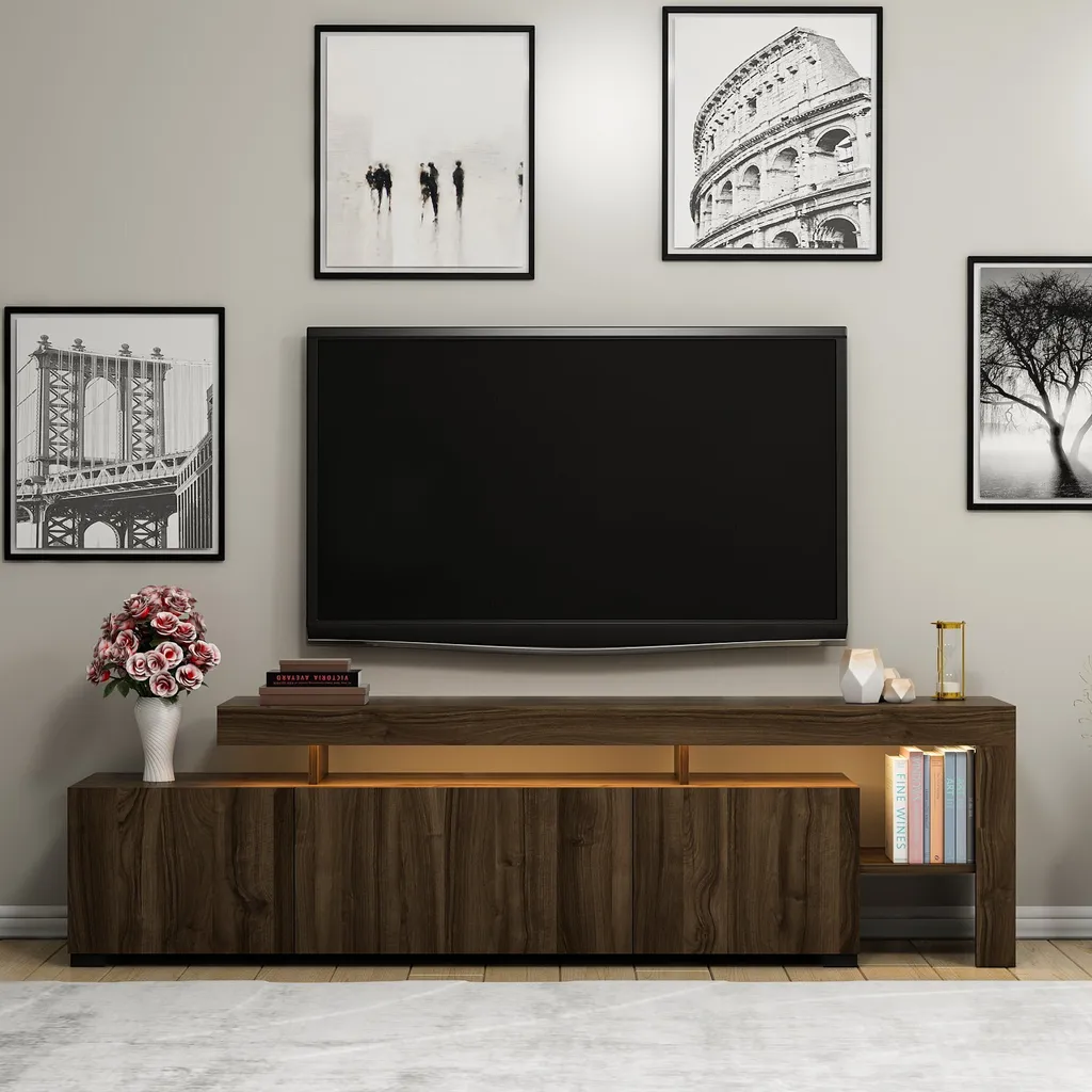 Meuble TV Beliz 192cm en Noyer - Finition Haut de Gamme et Style Épuré