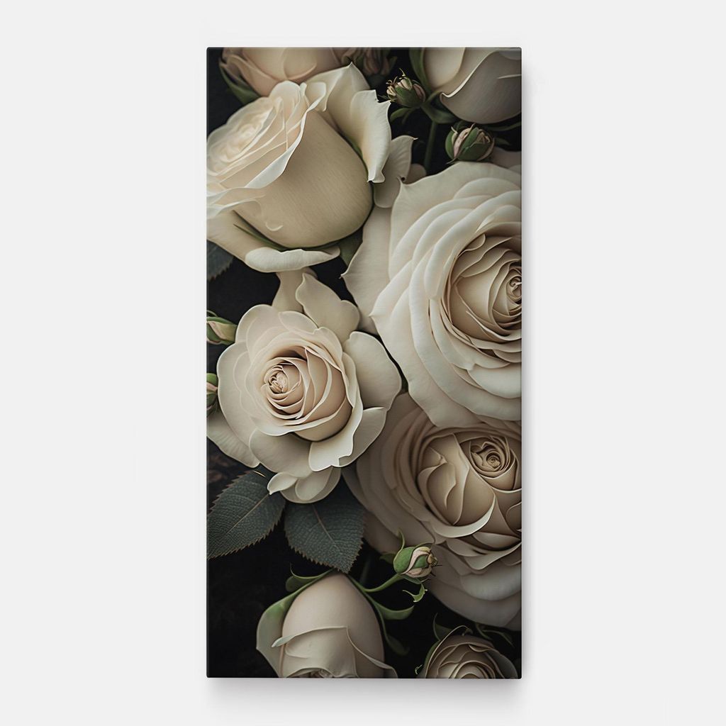 ARTHUB Leinwandbild 60x120 cm, Cream Roses Close Up | Wohnzimmerdekoration, Hängende Bilder, Wanddekoration, Heimdekoration, Blumen, Rosen
