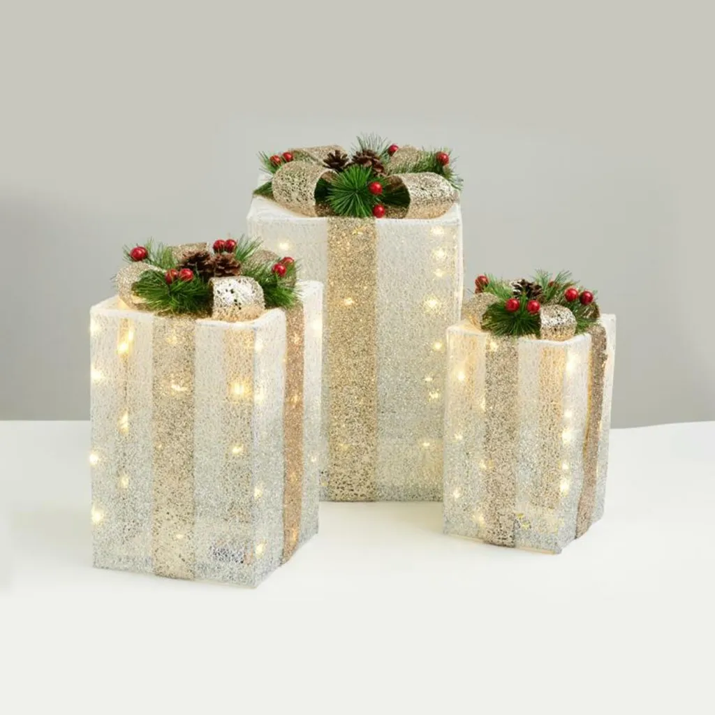 ACA Lighting Coffret Cadeau X11901116 - 3 Boîtes Lumineuses LED Blanc Argent