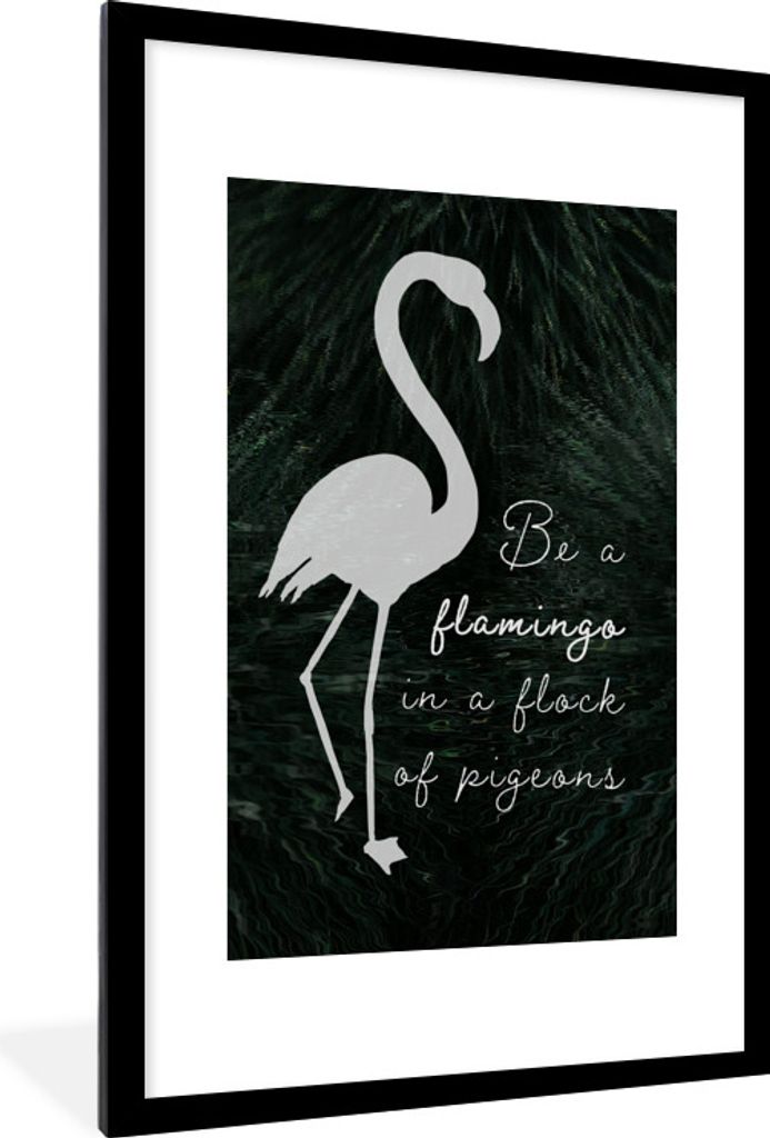 MuchoWow MuchoWow Gerahmtes Poster Zitat - Gras - Flamingo 60x90 cm - Poster mit zchwarzem Bilderrahmen - Dekoration - Wandposter Wohnzimmer - ...