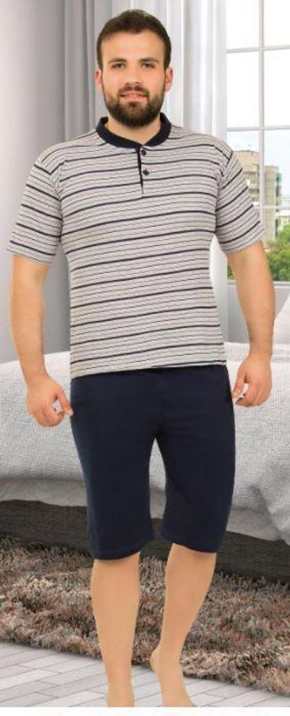 Herren Große Größen Pyjama Schlafanzug Hellgrau 4XL Produktbild 