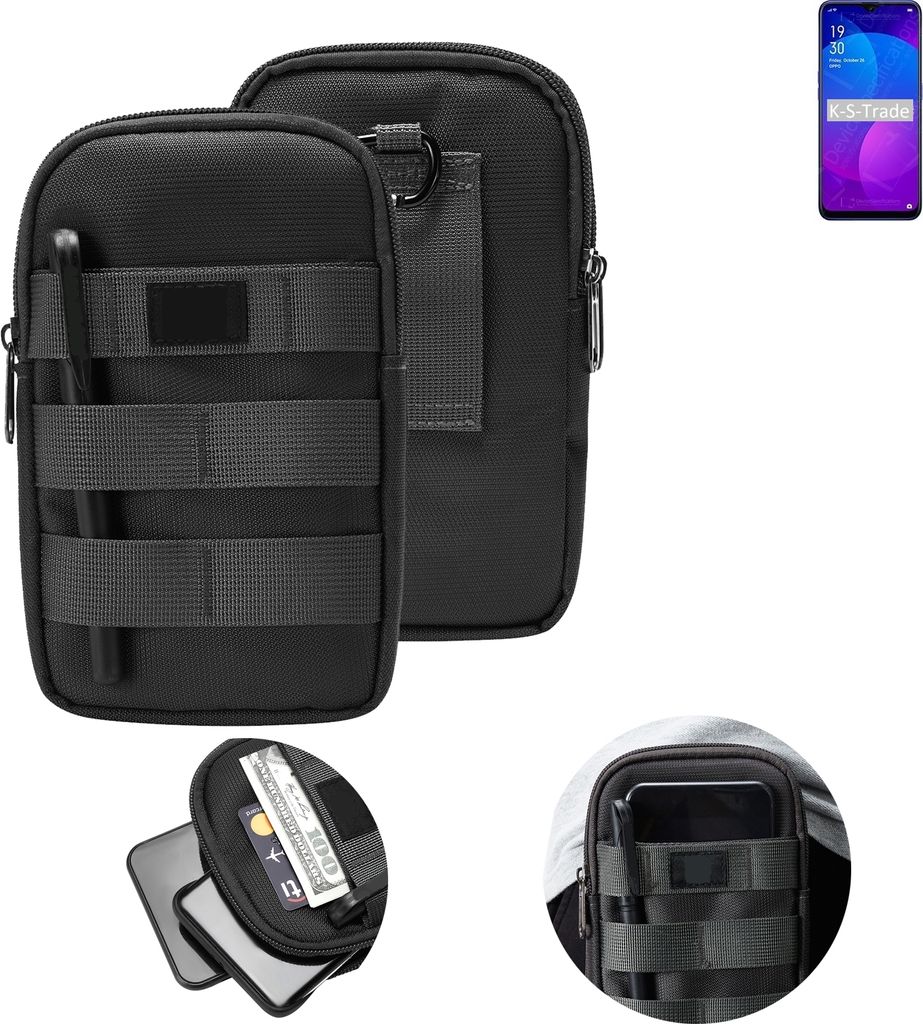 K-S-Trade Holster Gürtel Tasche kompatibel mit Oppo F11 Handy Tasche Schutz Hülle dunkel-grau viele Fächer, 1x
