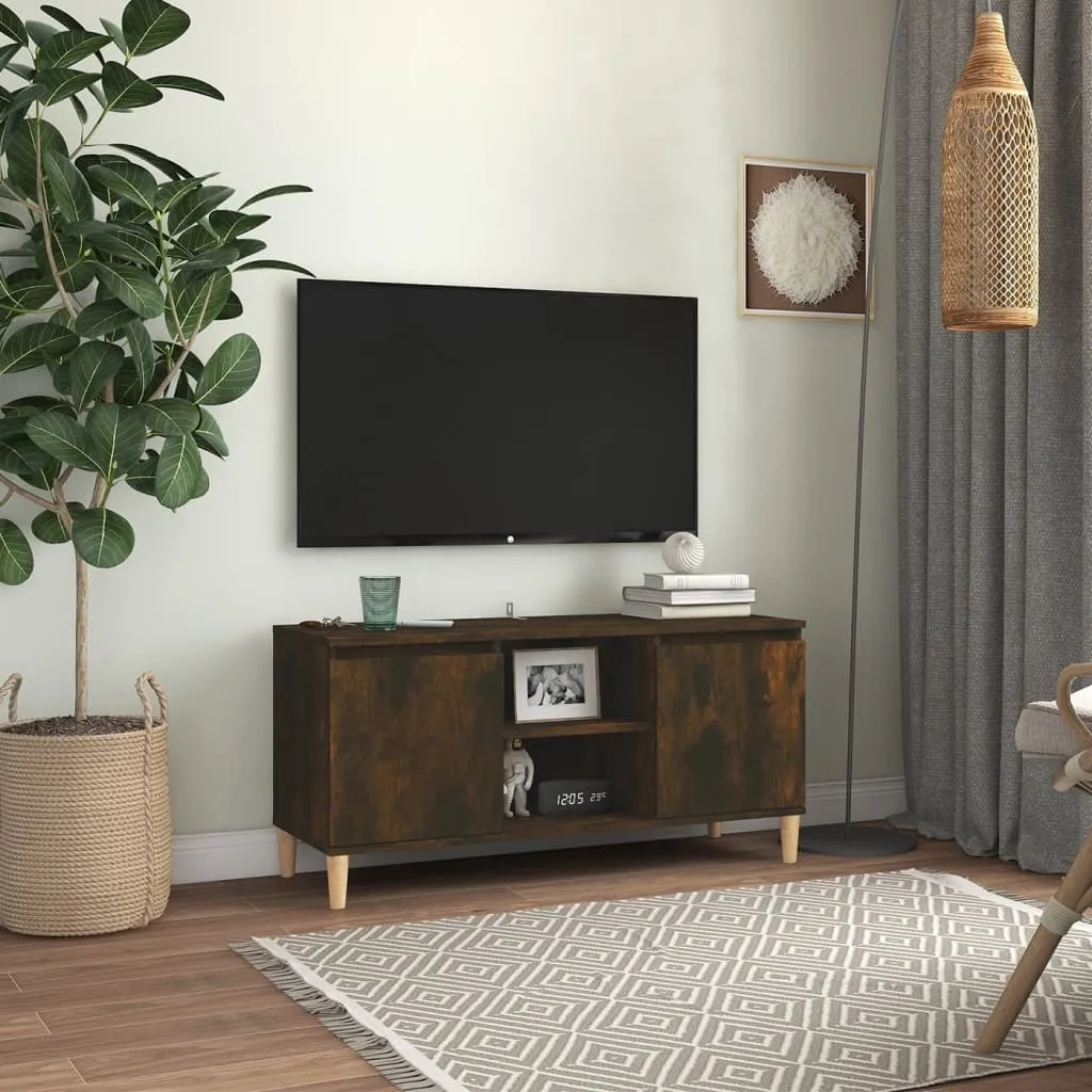The Living Store Mobile TV con gambe in legno massiccio rovere fumé 103,5x35x50 cm