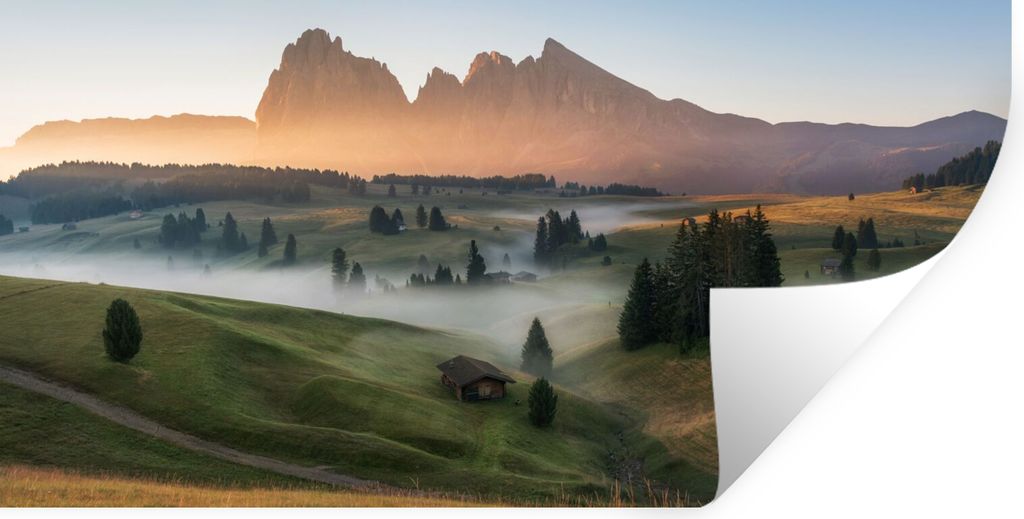 MuchoWow Wandtattoo Wandsticker Wandaufkleber Berg - Nebel - Landschaft 80x40 cm Selbstklebend und Repositionierbar - Aufkleber