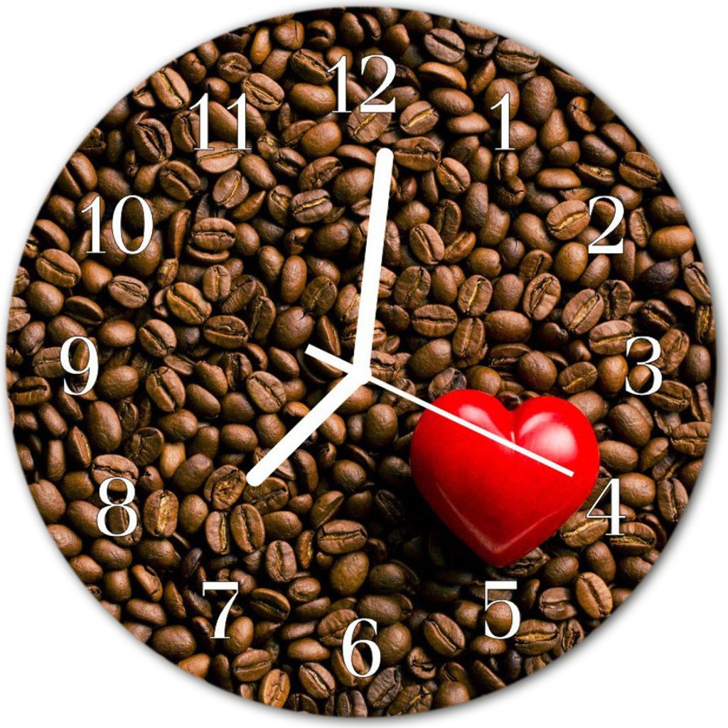 Glasuhr Wanduhr Küchenuhr Echt-Glas 30fi cm Kaffeebohnen braun