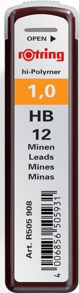 Feinminen hi-polymer 1,0mm HB schwarz VE=10x12 Stück