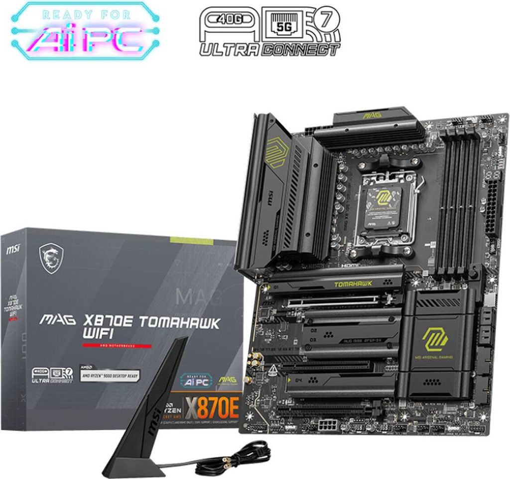 MSI MAG X870E Tomahawk WiFi ATX AMD 7E59-004R Formfaktor: ATX, PCIe: 5.0 Chipsatz: X870E, Sockel: AMD AM5