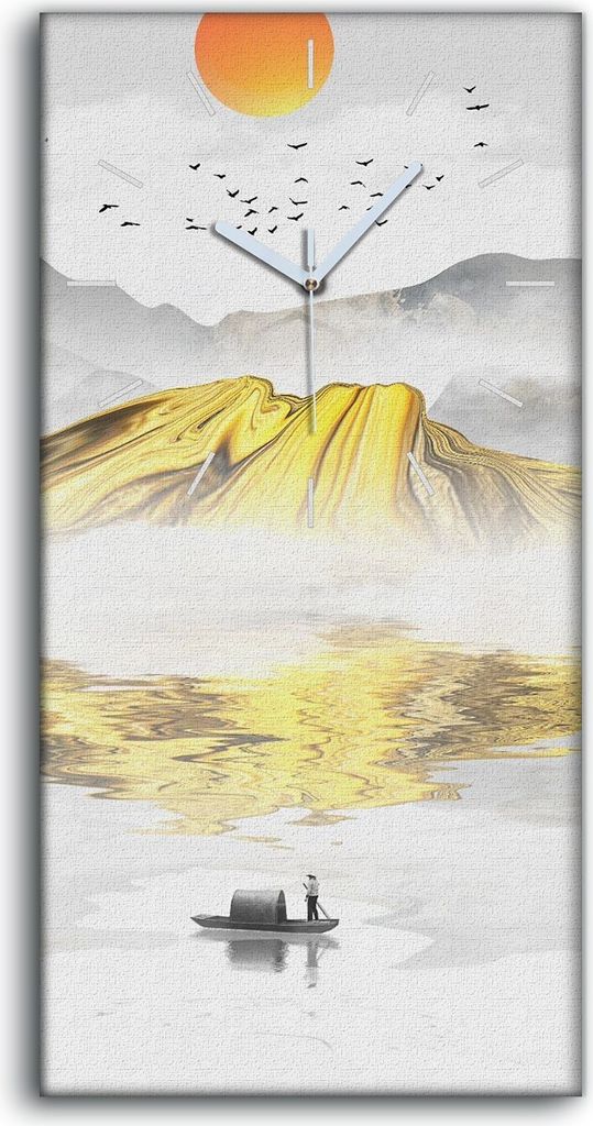 Dekor Leinwand Uhr Wandbilder 30x60 Malerei Abstrakte Asiatische See Berge Boots - weiße Hände