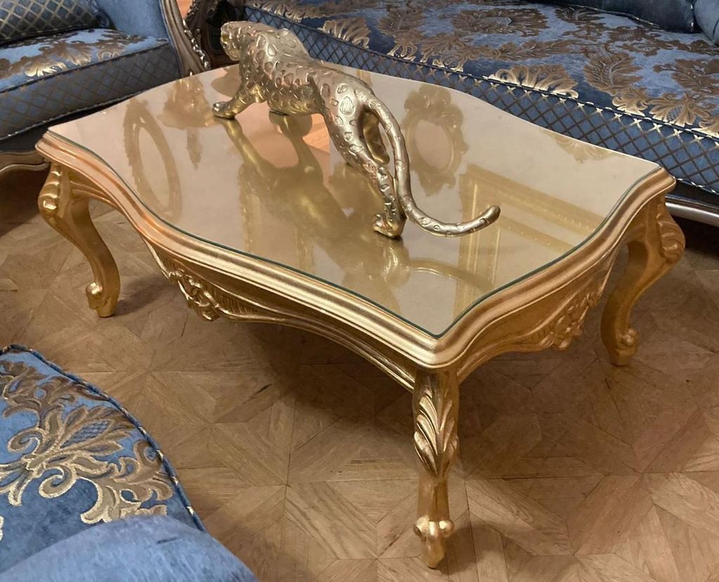 Casa Padrino Luxus Barock Couchtisch mit Glasplatte Gold - Rechteckiger Massivholz Wohnzimmertisch im Barockstil - Barock Möbel - Luxus Möbel im ...