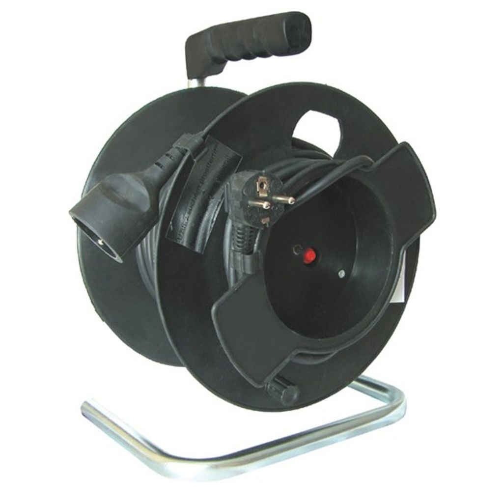Solight PB11 Verlängerungskabel auf Trommel, 1 Buchse, 25 m, schwarzes Kabel, 3x 1,5 mm2