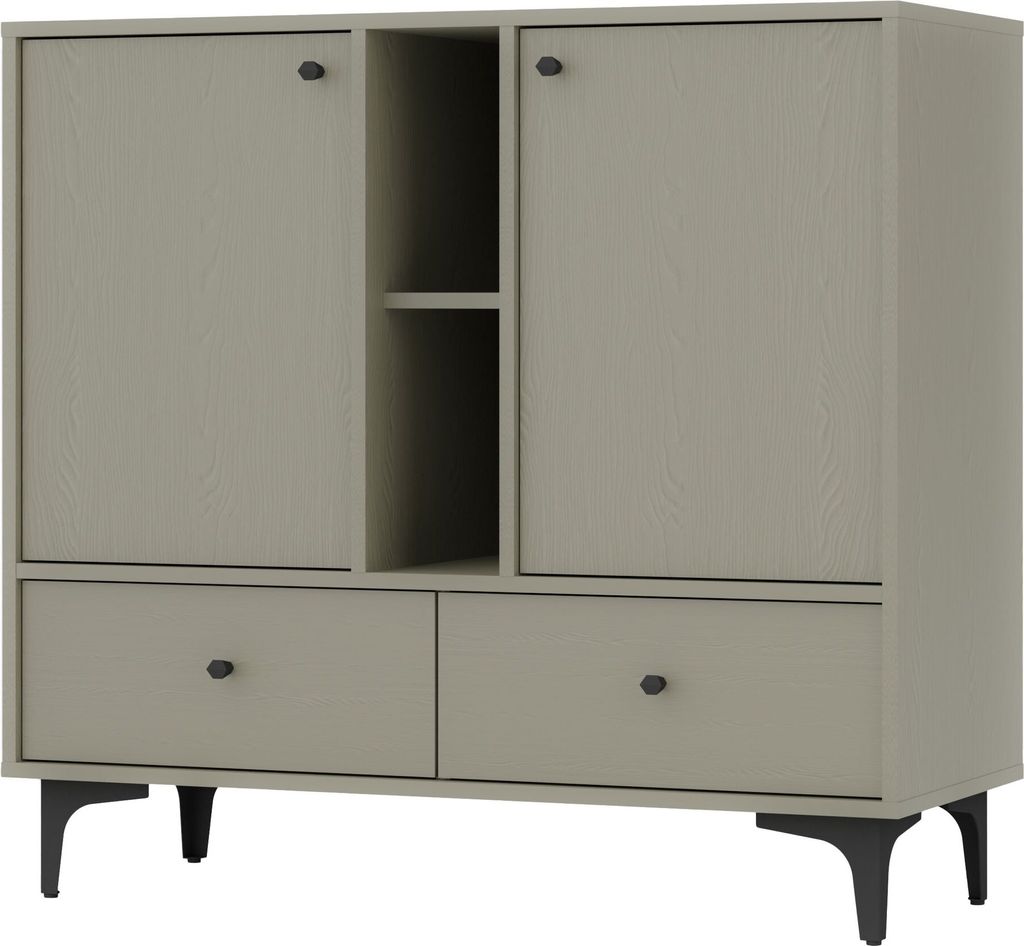 Masseno Kommode TORINO 100 cm Sideboard mit 2 Schubladen und 2 Türen für Wohnzimmer Schlafzimmer Modern 100x41x94 cm Hellgrün / Hellgrün