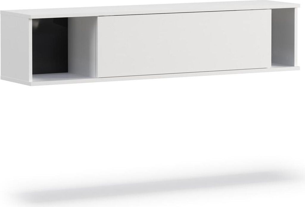 TV-Schrank Querty für Wandmontage, RTV / Hängeregal für Wohnzimmer, inklusive Scharniertür, Hängeschrank, Breite 135 cm (Farbe: Weiß)