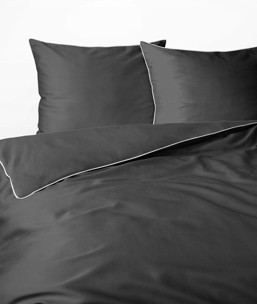 Lenzuola Detexpol Satin 180x200 grigio scuro con finiture Immagine del prodotto 
