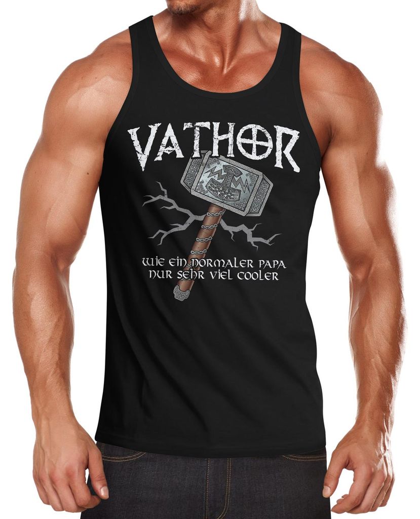 Herren Tanktop cooler Papa Vathor Fun-Shirt Spruch lustig Thor Parodie Geschenk Papa Vatertag Achselshirt Moonworks schwarz 3XL