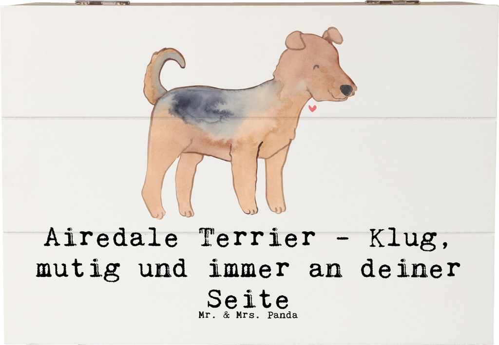 Mr. & Mrs. Panda Erinnerungsbox Airedale Terrier 22 x 15 cm - Weiß - Geschenk, treue Begleiter, Kiste, Hunderassen Eigenschaften, Herzen, Hundespr...