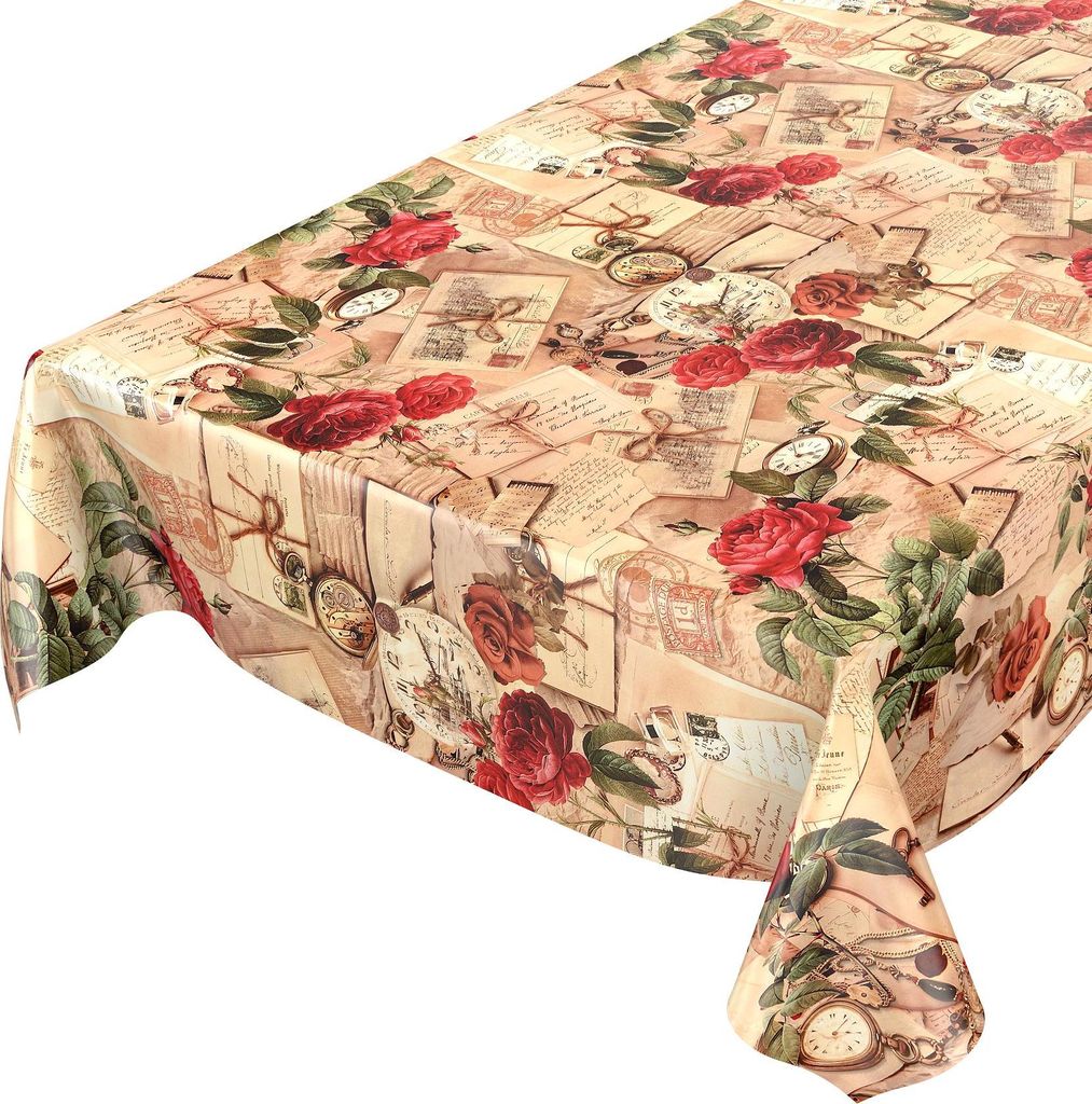 Tischdecke Wachstuch Blumen Braun Robust Wasserabweisend Breite 140 cm Länge 260 cm