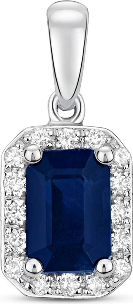 9 Karat (375) Weißgold Damen - Diamant Anhänger Brillant-Schliff 0.10 Karat HI - I1 mit Saphir - 15mm*7mm; TRS3542