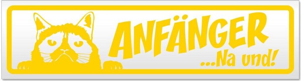 Kiwistar Anfänger NA und Katze Magnetschild Schild magnetisch - 30cm Gelb - Magnetfolie für Auto PKW Kfz