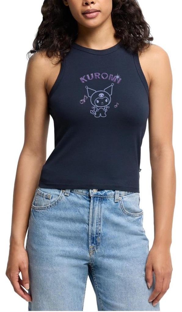 Spreadshirt Kuromi Outline Mit Chrome Schriftzug Cropped Frauen Organic Tank Top, L, Navy