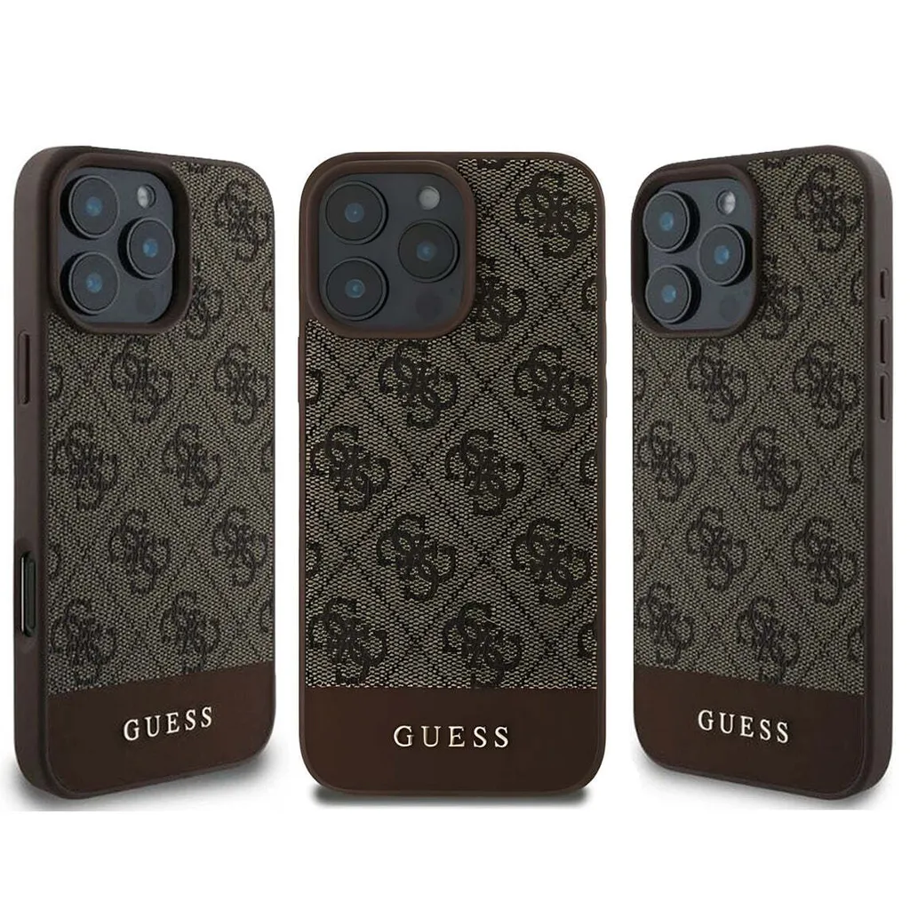 Guess iPhone 16 Pro Custodia 4G Bottom Stripe Marrone - Originale - 12