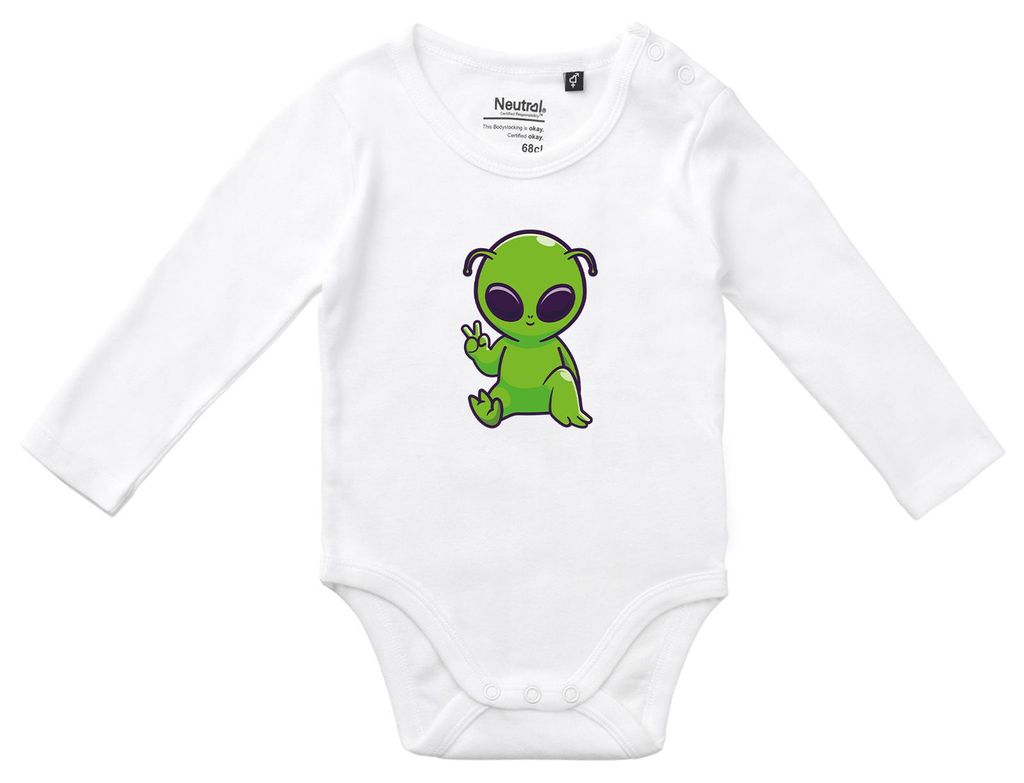 Huuraa Baby Body Alien Comic 62 White Baumwolle Fairtrade Langarmbody Geschenkidee