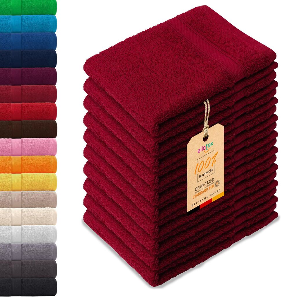 10er Pack EllaTex Gästehandtücher 30x50 cm 100% Baumwolle, Produktbild 