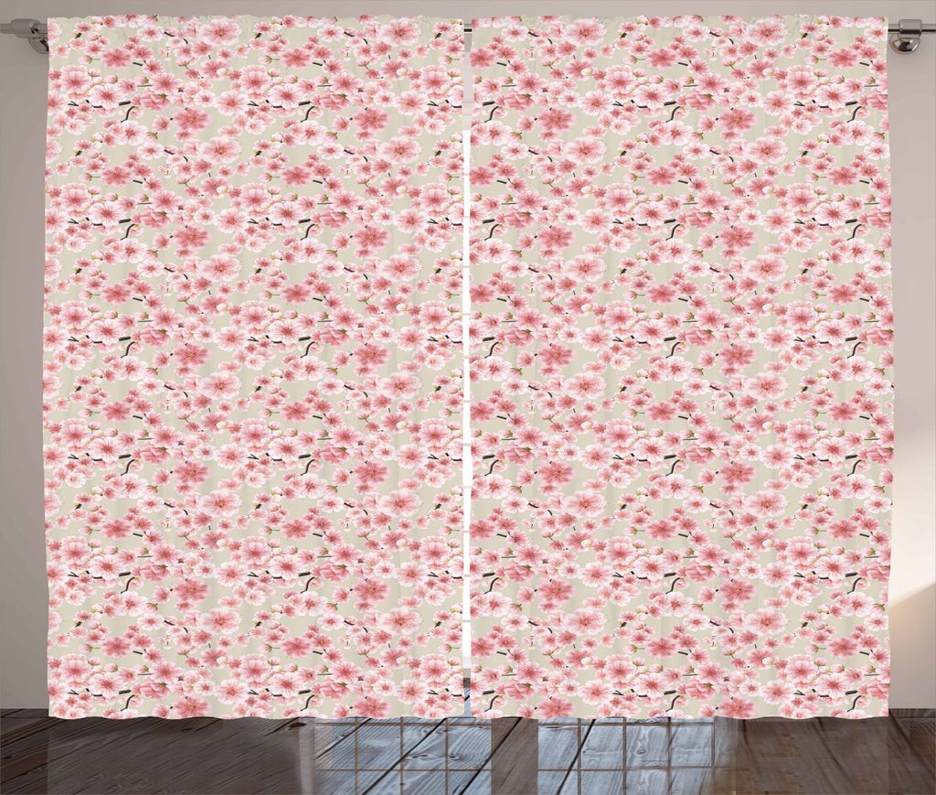 ABAKUHAUS Kirschblüte Rustikaler Gardine, Blooming Sakura, Schlafzimmer Kräuselband Vorhang mit Schlaufen und Haken, 280 x 175 cm, Getrocknete Ro...