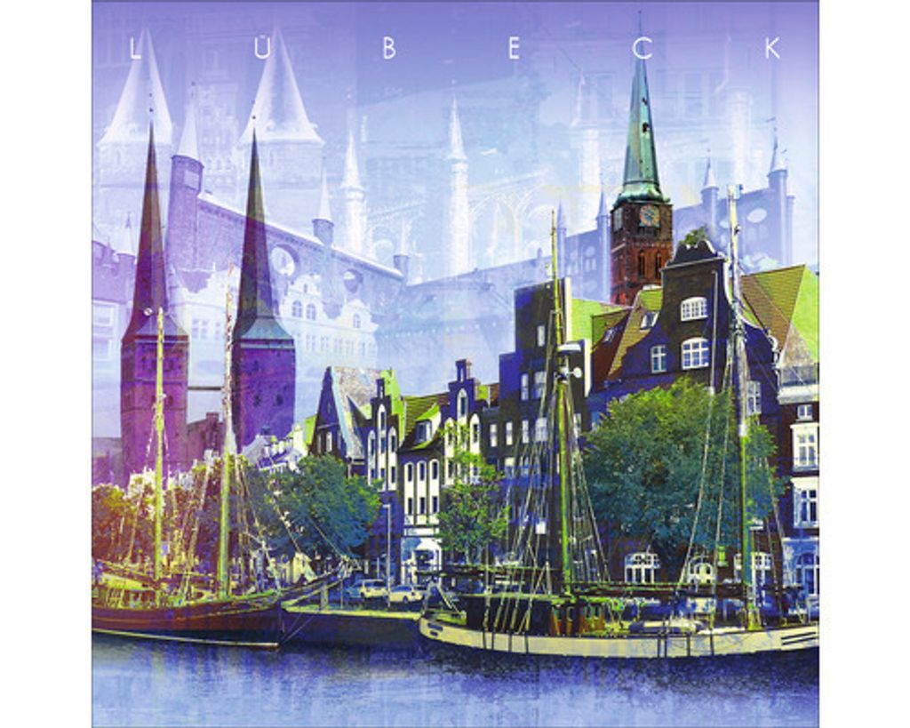 Glasbild Lübeck Trave mit Altstadt 30x30 cm