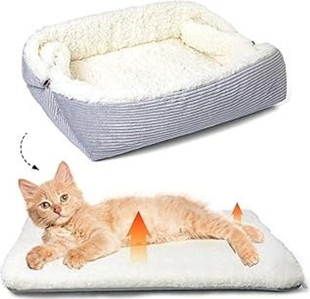 Weiches Katzenbett Waschbar 42x38 cm Plüsch Haustierbett für Kleine Hunde und Katzen - 2 in 1 Katzenkissen Katzendecke Katzensofa Nest Bett, Entf...