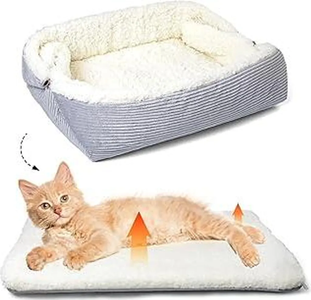 Morbido lettino per gatti Lavabile 42x38 cm Lettino in peluche per cani e gatti di piccola taglia - 2 in 1 Cuscino per gatti Coperta per gatti Divano per gatti Nido Lettino, Dimensioni aperto 61x51 cm
