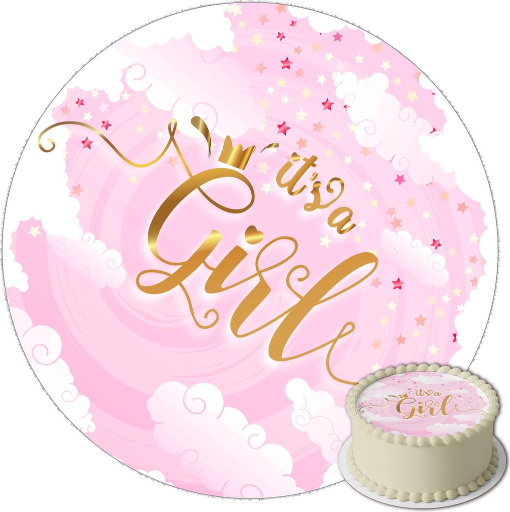 Kuchendekor „Baby Shower Girl“ 20 cm – vegan, glutenfrei, rund, zugeschnitten