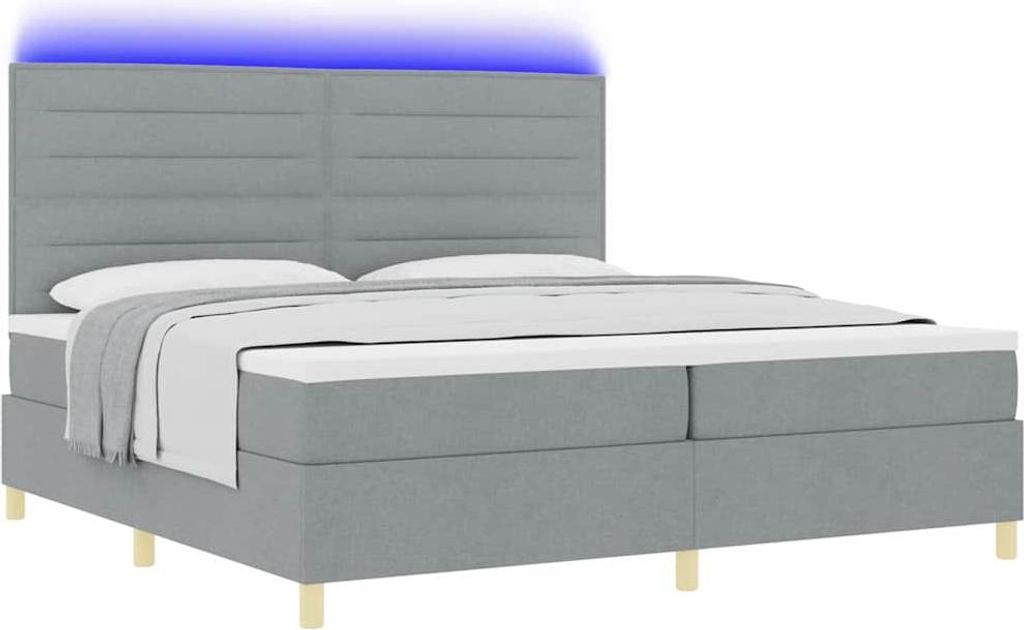 LED Boxspringbett mit Matratze Hellgrau 200 x 200 cm Stoff