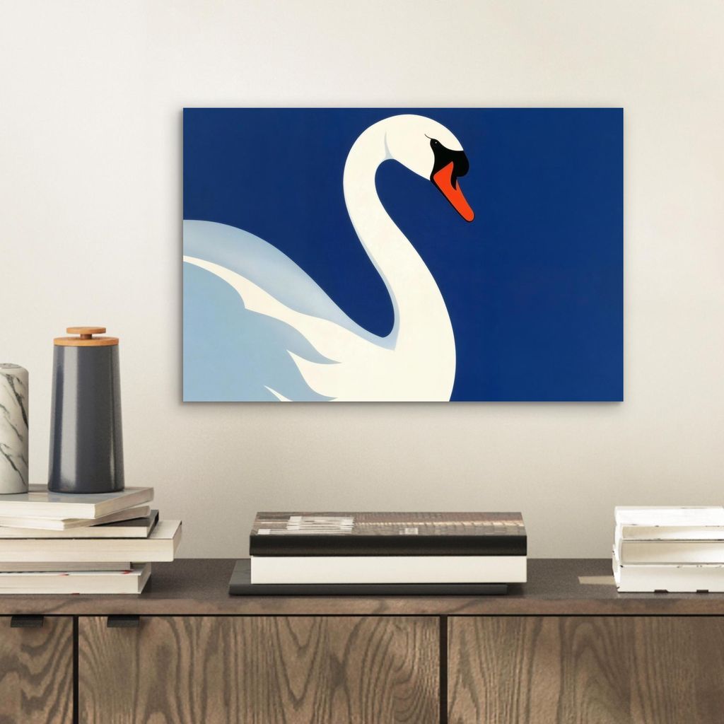 MuchoWow Wanddekoration Metall Metallbild Wandkunst 30x20 cm Schwan - Weiß - Schnabel - Illustration MuchoWow Aluminium Gemälde - Aluminiumgemälder