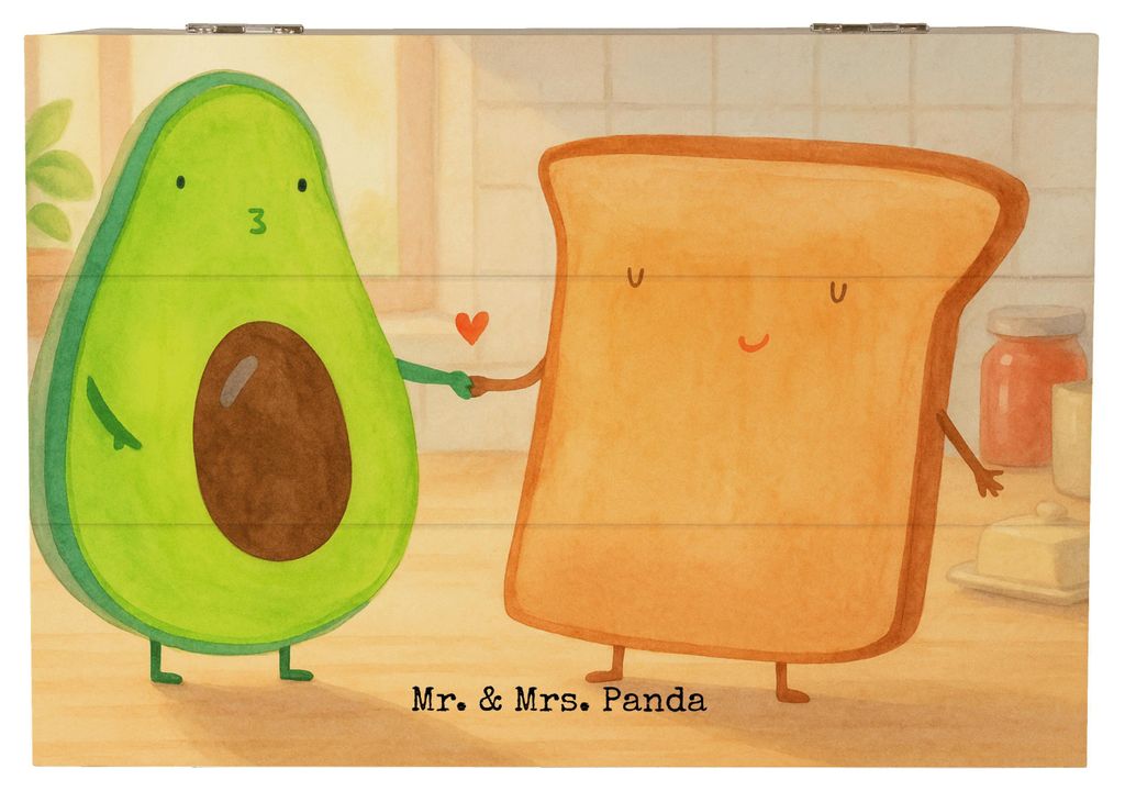 Mr. & Mrs. Panda Holzkiste Avocado Toast Design 22 x 15 cm - Weiß - Geschenk, mit Deckel, Hochzeitsgeschenk, Erinnerungsbox, Holztruhe, Box, schat...