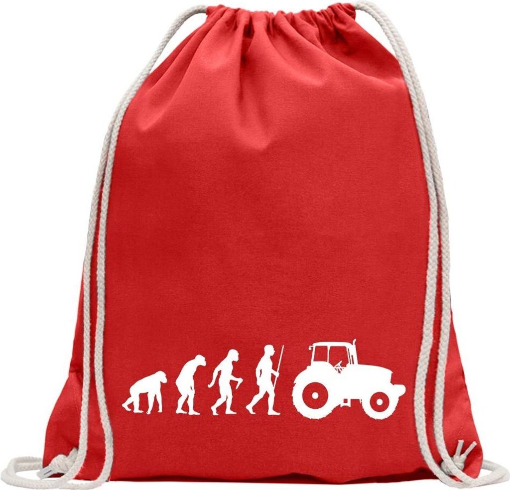 Kiwistar - Turnbeutel - rot - Landwirt Traktor Evolution - Fun Rucksack Sport Beutel Gymsack Baumwolle mit Ziehgurt