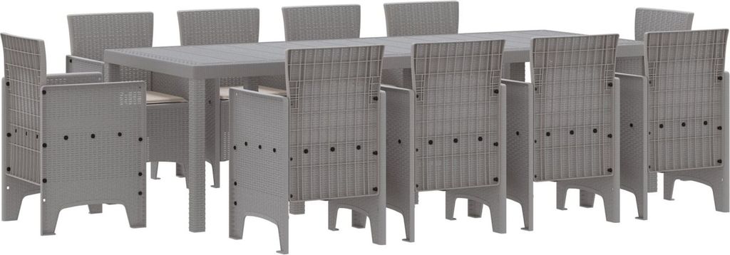 Möbel 11-teilige Garten-Essgruppe mit Kissen hellgrau Poly-Rattan - Gartentische 3378608